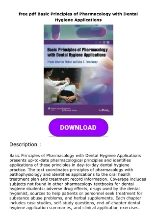 free pdf Basic Principles of Pharmacology with Dental Hygiene Applications
