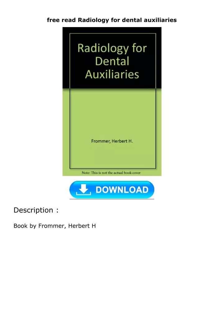 free read radiology for dental auxiliaries