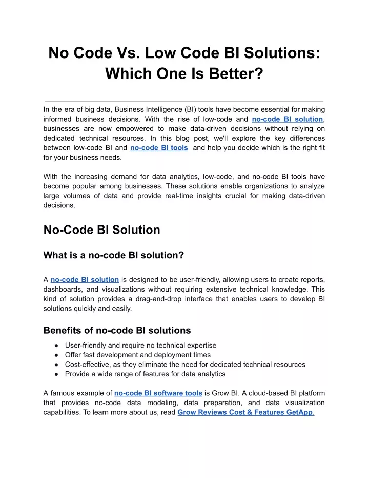 no code vs low code bi solutions which