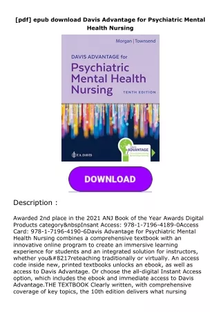 [pdf] epub download Davis Advantage for Psychiatric Mental Health Nursing
