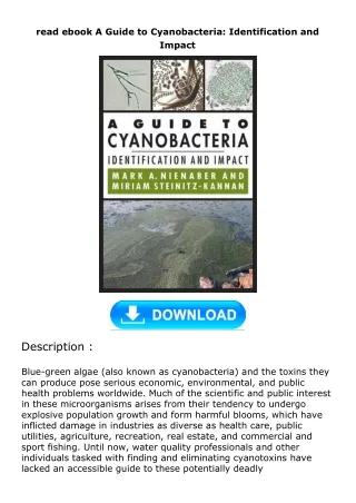 read ebook A Guide to Cyanobacteria: Identification and Impact