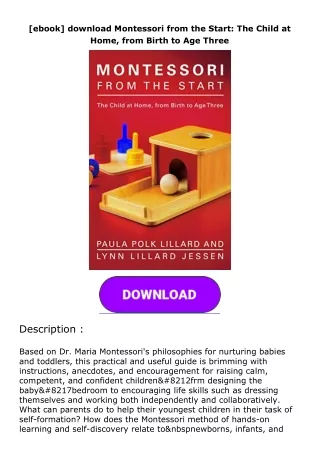 [ebook] download Montessori from the Start: The Child at Home, from Birth to