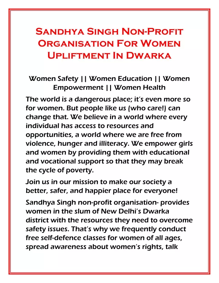 sandhya singh non profit organisation for women