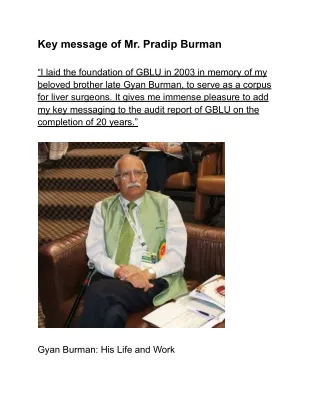 Key message of Pradip Burman for Gyan Burman Liver Unit