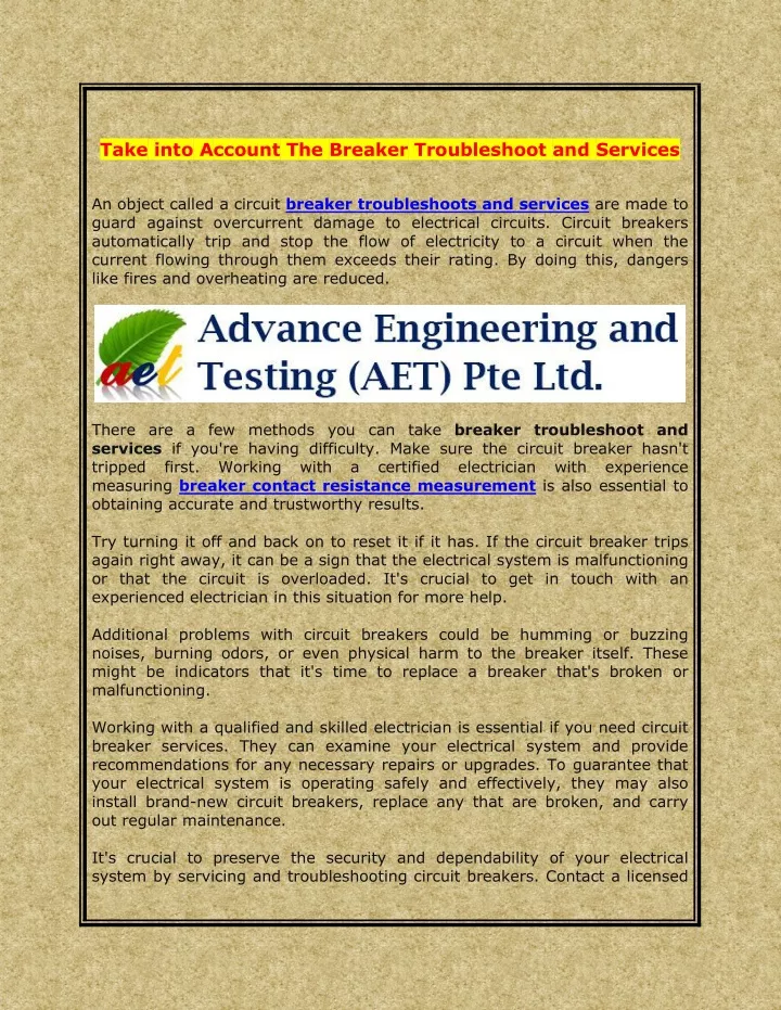 take into account the breaker troubleshoot