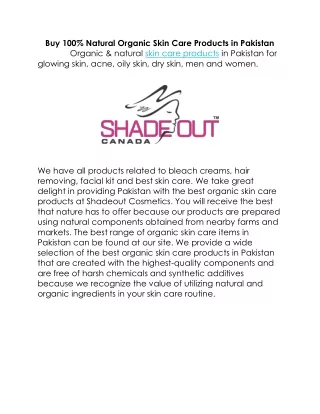 Buy 100% Natural Organic Skin Care Products in Pakistan