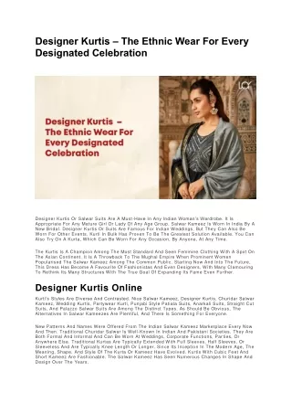 Designer Kurtis – The Ethnic Wear For Every Designated Celebration