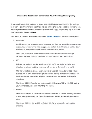 Choose the Best Canon Camera for Your Wedding Photography