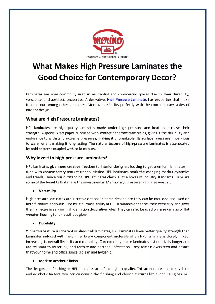 what makes high pressure laminates the good choice for contemporary decor