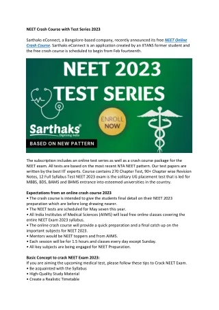 neet crash course with test series 2023 sarthaks