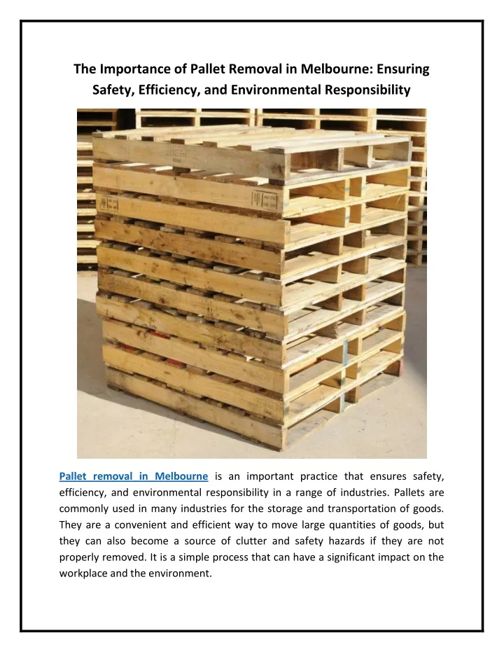 the importance of pallet removal in melbourne