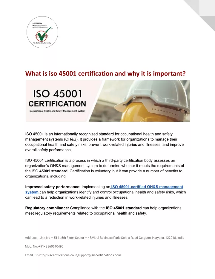 what is iso 45001 certification