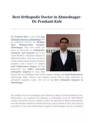 Best Orthopedic Doctor Surgeon in Ahmednagar: Dr. Prashant Kale