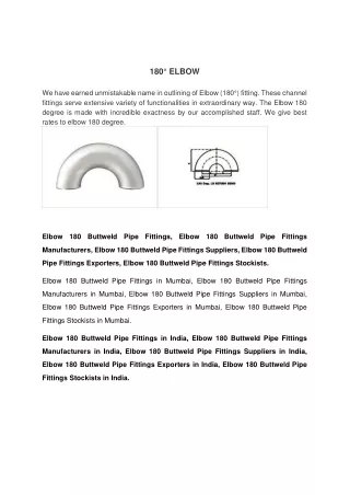 Elbow 180 Buttweld Pipe Fittings Manufacturer