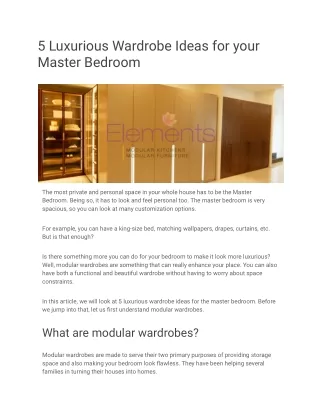 5 Luxurious Wardrobe Ideas for your Master Bedroom
