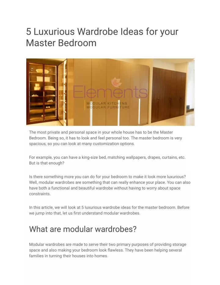 5 luxurious wardrobe ideas for your master bedroom