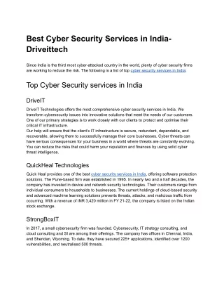Best Cyber Security Services in India- Driveittech