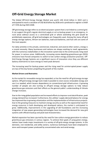off grid energy storage market