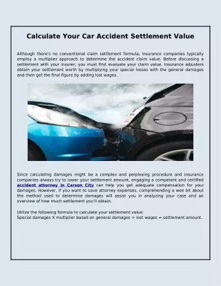 Calculate Your Car Accident Settlement Value
