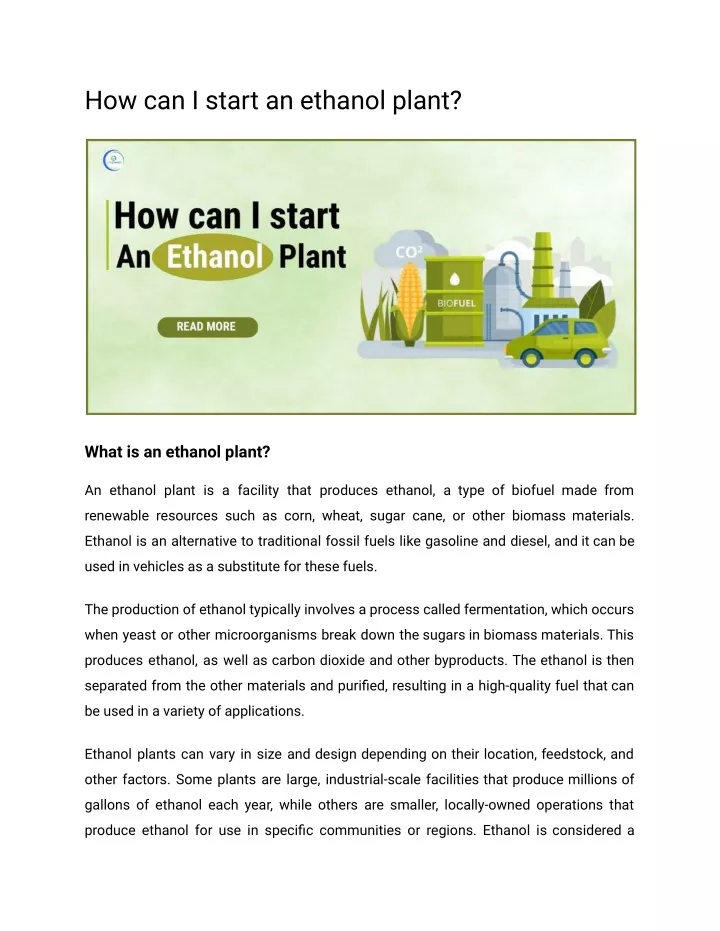 how can i start an ethanol plant