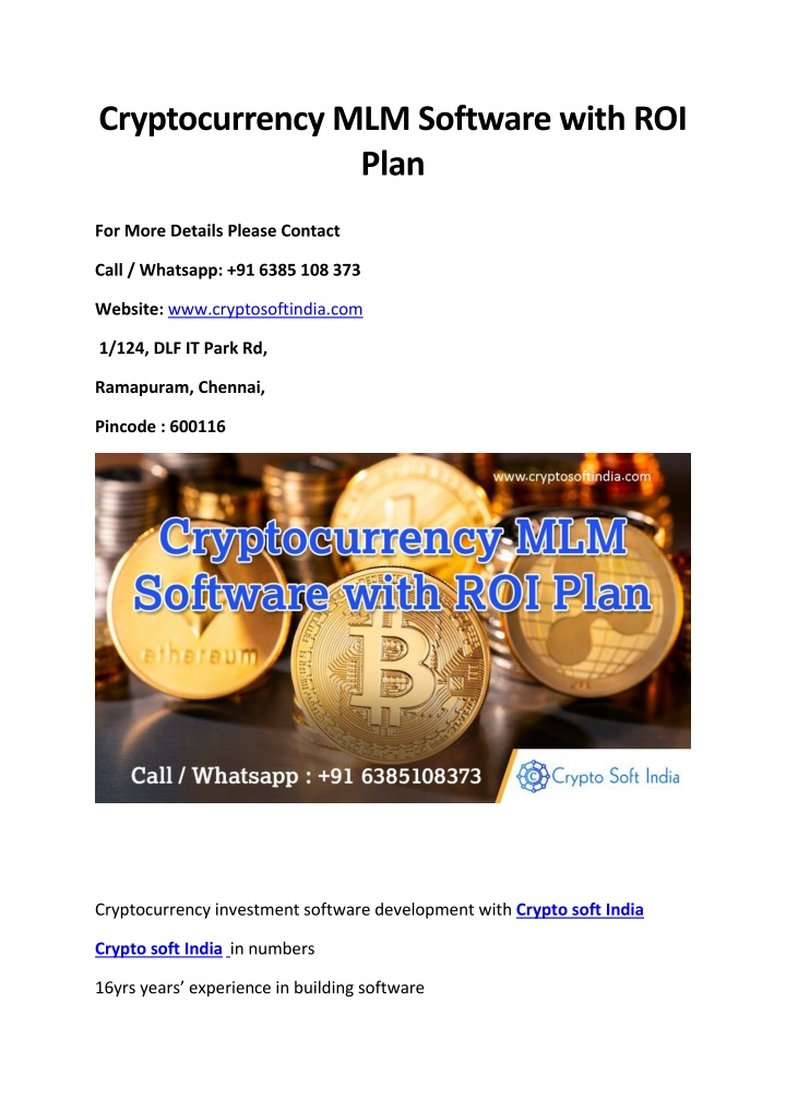 cryptocurrency mlm software with roi plan