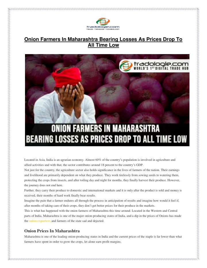 onion farmers in maharashtra bearing losses