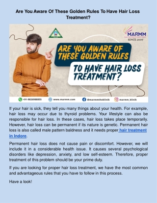 Are You Aware Of These Golden Rules To Have Hair Loss Treatment