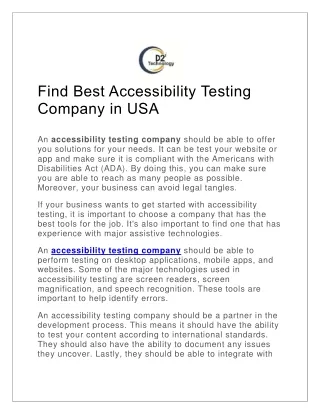 Accessibility Testing Company in USA