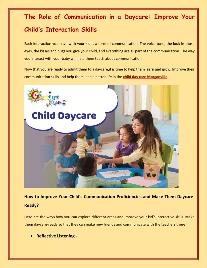 the role of communication in a daycare improve