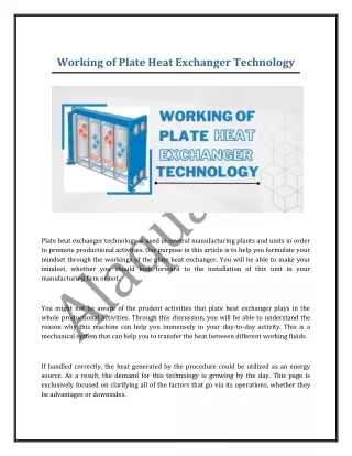 working of plate heat exchanger technology