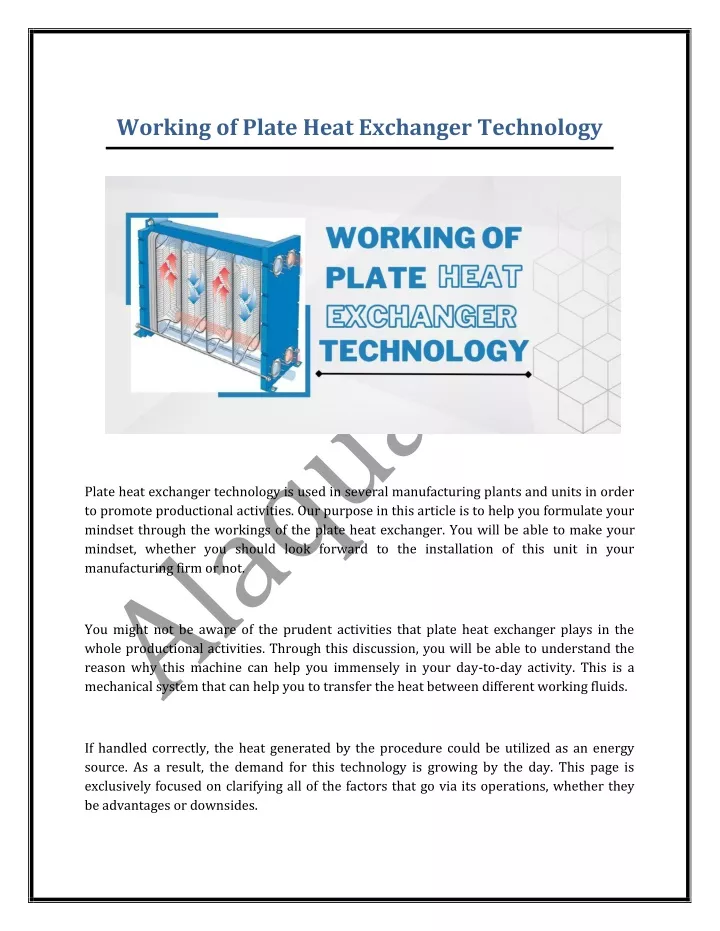 working of plate heat exchanger technology
