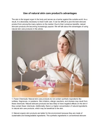 Use of natural skin care product’s advantages