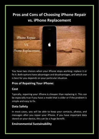 Pros and Cons of Choosing iPhone Repair vs. iPhone Replacement