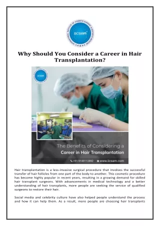 Why Should You Consider a Career in Hair Transplantation?