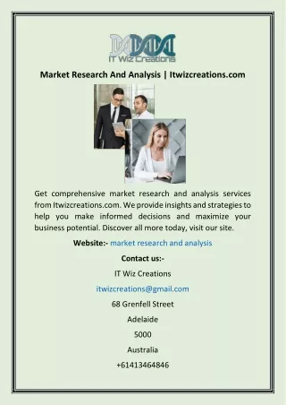 Market Research And Analysis  Itwizcreations