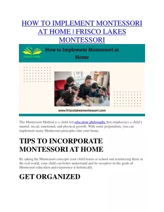 HOW TO IMPLEMENT MONTESSORI AT HOME