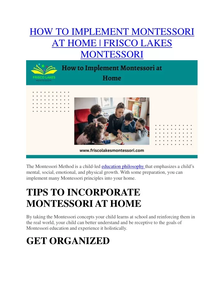 how to implement montessori at home frisco lakes montessori