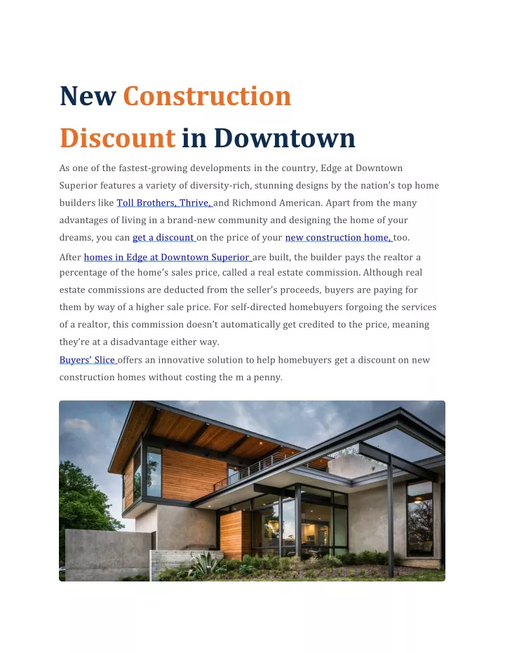 new construction discount in downtown