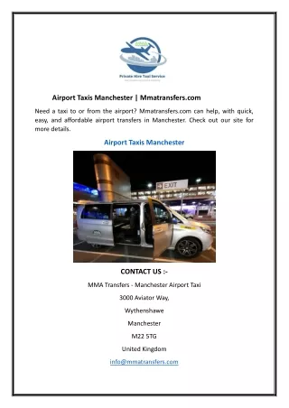 Airport Taxis Manchester  Mmatransfers.com