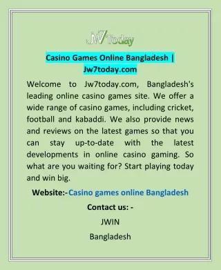 Casino Games Online Bangladesh | Jw7today.com