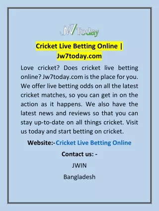 Cricket Live Betting Online | Jw7today.com