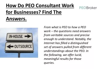 How Do PEO Consultant Work for Businesses Find The Answers.