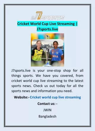 Cricket World Cup Live Streaming | J7sports.live