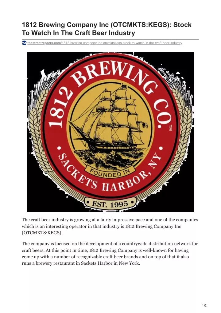 1812 brewing company inc otcmkts kegs stock