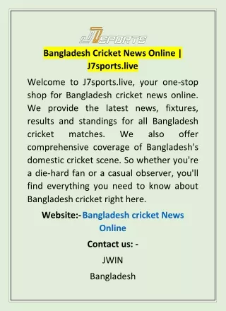 Bangladesh Cricket News Online | J7sports.live