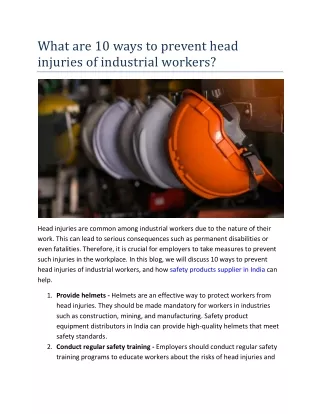What are 10 ways to prevent head injuries of industrial workers