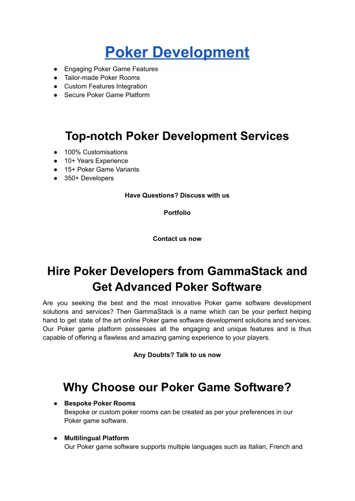 poker development