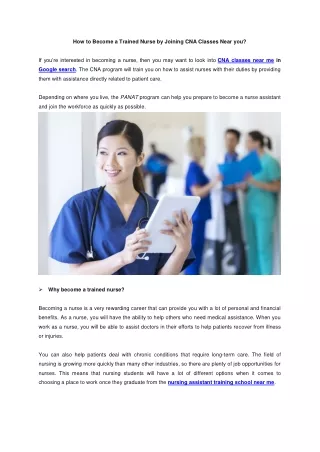 How to Become a Trained Nurse by Joining CNA Classes Near you