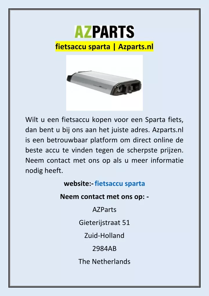 fietsaccu sparta azparts nl