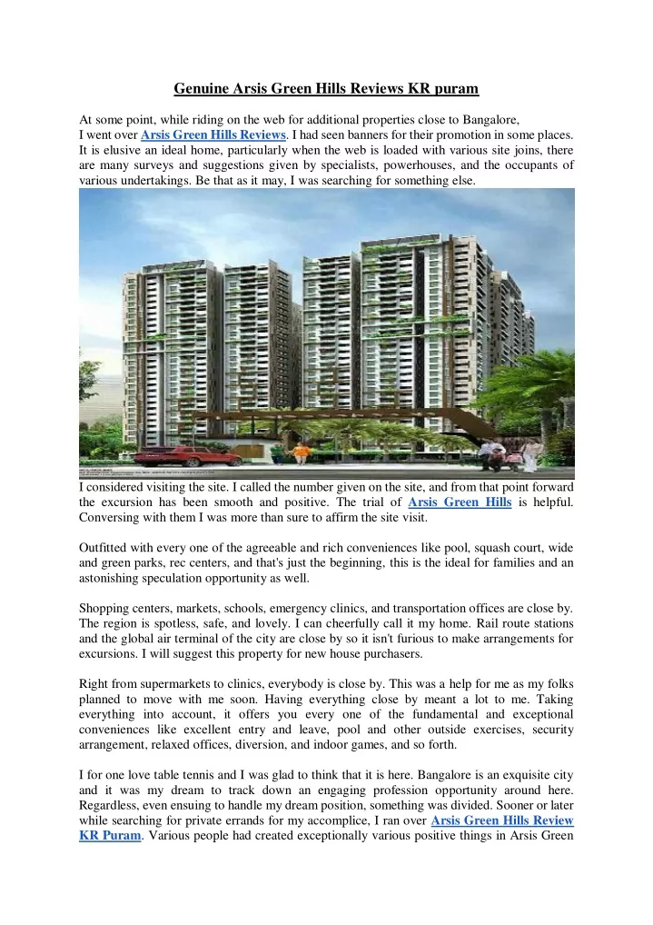 genuine arsis green hills reviews kr puram